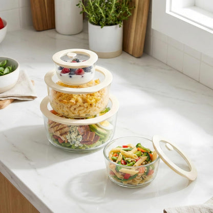 Urban Green Glass Food Container Set with Silicone Glass Lid, 3 Pack, Airtight, LeakProof, 100% Plastic Free, Meal Prep Containers (White Color)