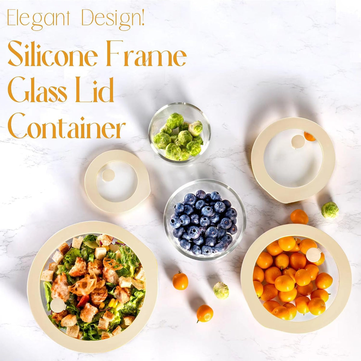 Urban Green Glass Food Container Set with Silicone Glass Lid, 3 Pack, Airtight, LeakProof, 100% Plastic Free, Meal Prep Containers (White Color)