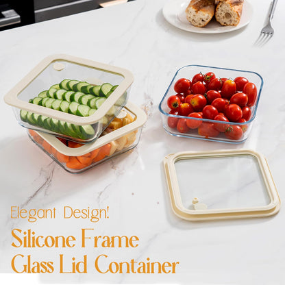 Urban Green Glass Food Container Set with Silicone Glass Lid, 3 Pack, Airtight, LeakProof, 100% Plastic Free, Meal Prep Containers (White Color)