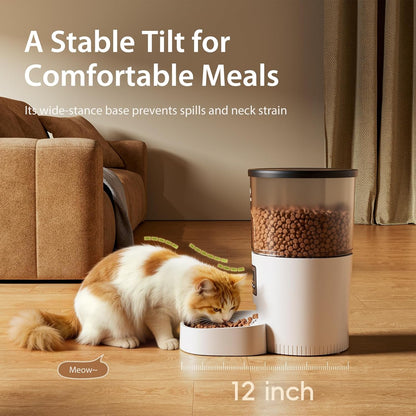 Automatic Cat Feeders, Timed Cat Dry Food Dispenser with Desiccant Bag, Dual Power Supply, Programmable Portion Size, 6 Meals, 20 Portions Per Day, Auto Pet Feeder for Cats and Small Dog, White