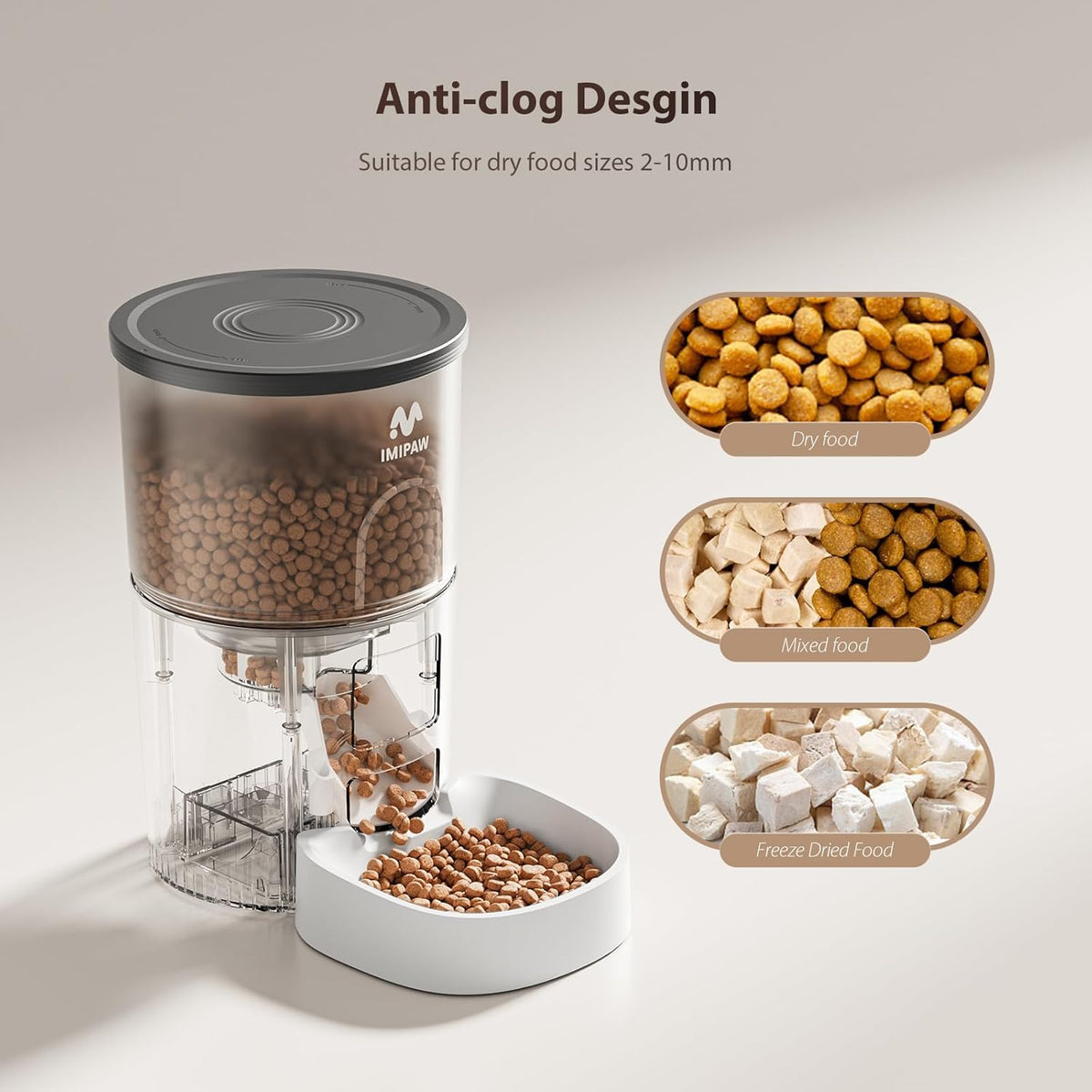 Automatic Cat Feeders, Timed Cat Dry Food Dispenser with Desiccant Bag, Dual Power Supply, Programmable Portion Size, 6 Meals, 20 Portions Per Day, Auto Pet Feeder for Cats and Small Dog, White