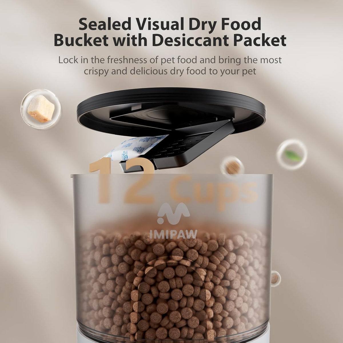 Automatic Cat Feeders, Timed Cat Dry Food Dispenser with Desiccant Bag, Dual Power Supply, Programmable Portion Size, 6 Meals, 20 Portions Per Day, Auto Pet Feeder for Cats and Small Dog, White