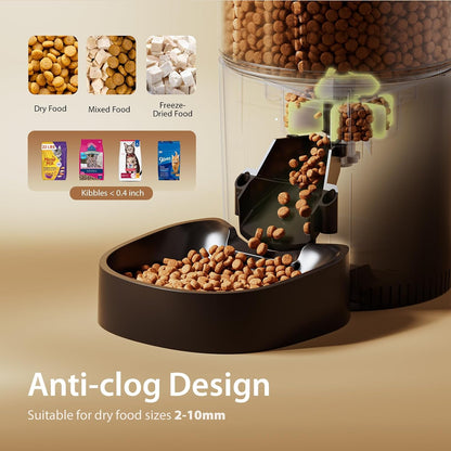 Automatic Cat Feeders, Timed Cat Dry Food Dispenser with Desiccant Bag, Dual Power Supply, Programmable Portion Size, 6 Meals, 20 Portions Per Day, Auto Pet Feeder for Cats and Small Dog, White