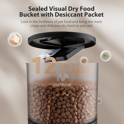 Automatic Cat Feeders, Timed Cat Dry Food Dispenser with Desiccant Bag, Dual Power Supply, Programmable Portion Size, 6 Meals, 20 Portions Per Day, Auto Pet Feeder for Cats and Small Dog, White