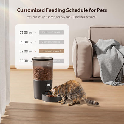 Automatic Cat Feeders, Timed Cat Dry Food Dispenser with Desiccant Bag, Dual Power Supply, Programmable Portion Size, 6 Meals, 20 Portions Per Day, Auto Pet Feeder for Cats and Small Dog, White