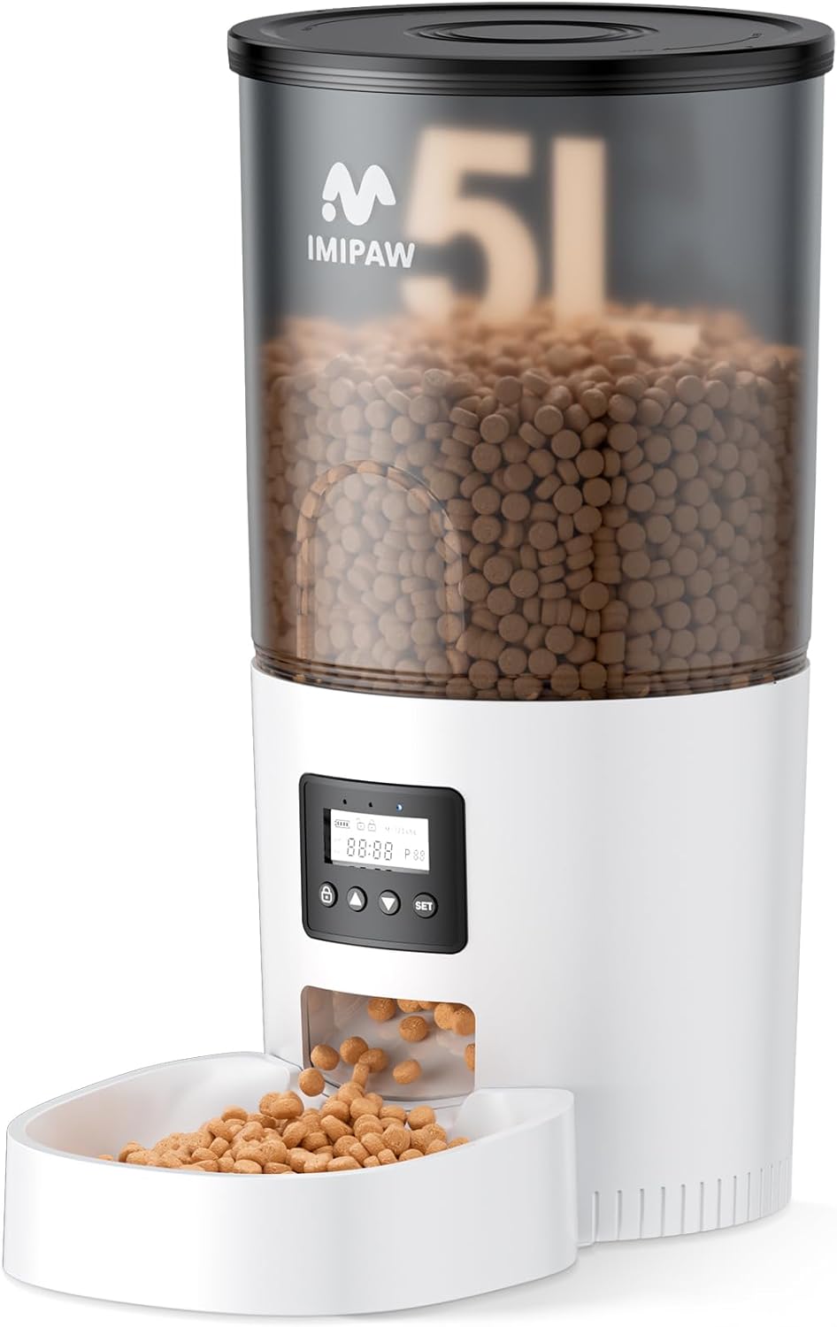 Automatic Cat Feeders, Timed Cat Dry Food Dispenser with Desiccant Bag, Dual Power Supply, Programmable Portion Size, 6 Meals, 20 Portions Per Day, Auto Pet Feeder for Cats and Small Dog, White