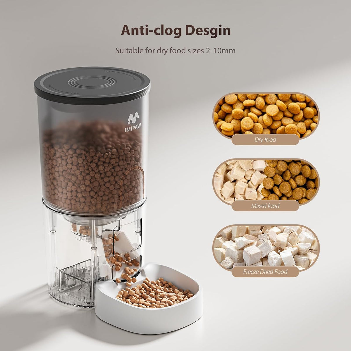 Automatic Cat Feeders, Timed Cat Dry Food Dispenser with Desiccant Bag, Dual Power Supply, Programmable Portion Size, 6 Meals, 20 Portions Per Day, Auto Pet Feeder for Cats and Small Dog, White