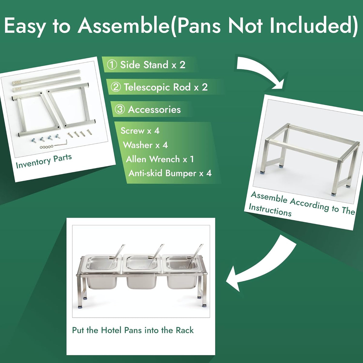 2-Tier Inclined Organizer Shelf, 18-8 Stainless Steel, For 1/3, 1/6, 1/9 Pans, Hotel Pan Holder, Pans Not Included (2 Tier)
