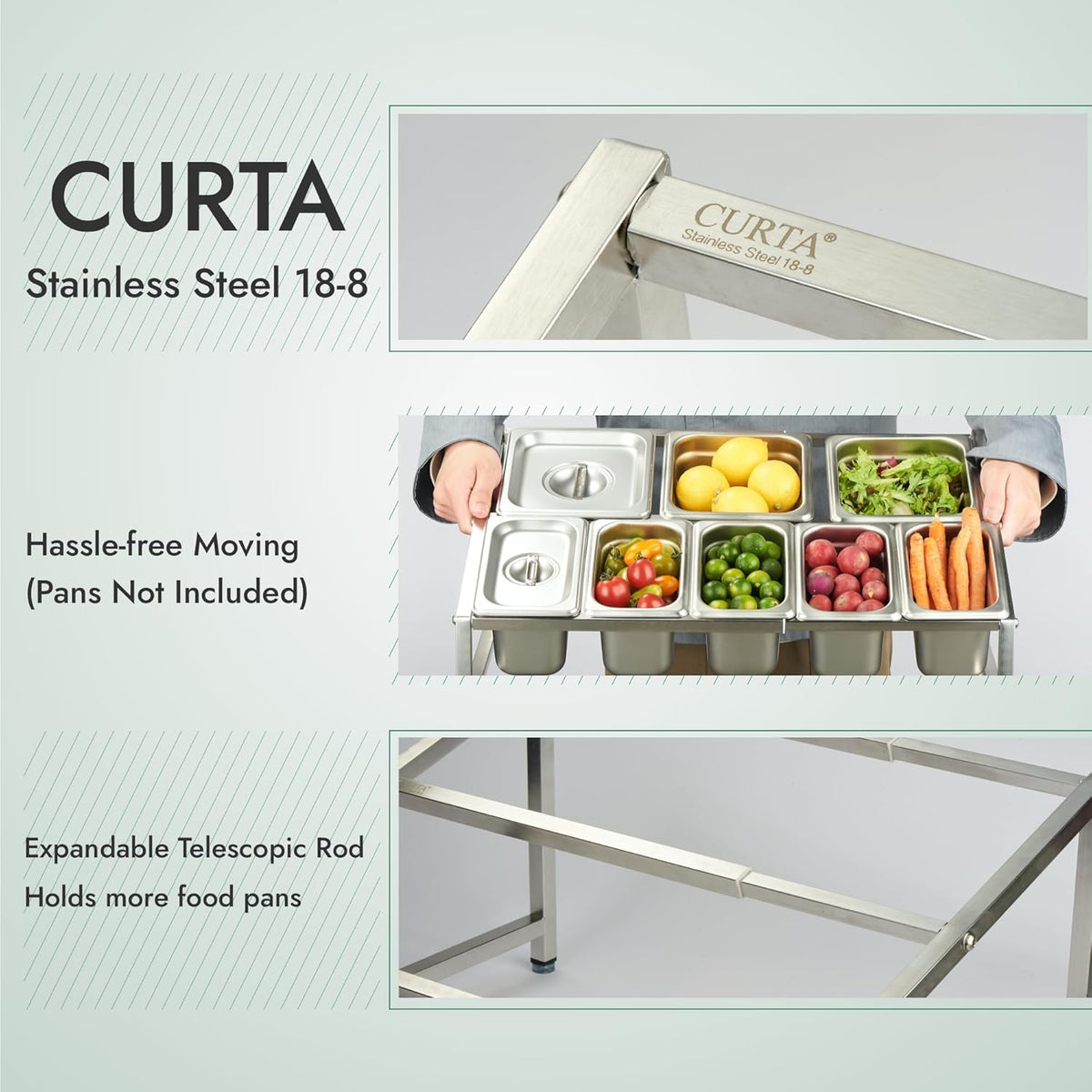 2-Tier Inclined Organizer Shelf, 18-8 Stainless Steel, For 1/3, 1/6, 1/9 Pans, Hotel Pan Holder, Pans Not Included (2 Tier)