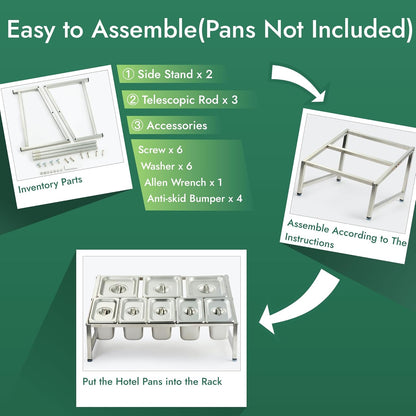 2-Tier Inclined Organizer Shelf, 18-8 Stainless Steel, For 1/3, 1/6, 1/9 Pans, Hotel Pan Holder, Pans Not Included (2 Tier)