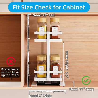 Pull Out Spice Rack 2Pcs Metal & Wood Seasoning Organizer Black | No-Drill Install | Full-Extension Silent Glide | Each Tier Holds 10–12 Standard Spice Bottles | Rustproof, Wipe-Clean Surface