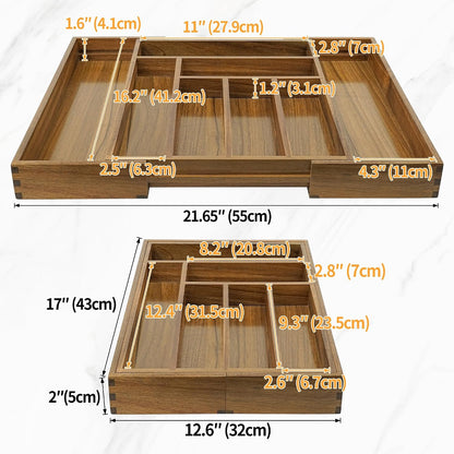 Luxury Acacia Kitchen Drawer Organizer - Silverware Organizer - Utensil Holder and Cutlery Tray with Grooved Drawer Dividers for Flatware and Kitchen Utensils (8 Slot), 17*12.4*2 inch
