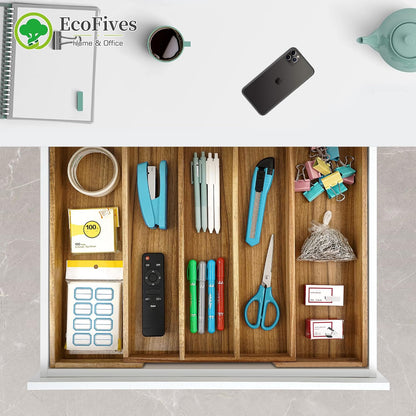 Luxury Acacia Kitchen Drawer Organizer - Silverware Organizer - Utensil Holder and Cutlery Tray with Grooved Drawer Dividers for Flatware and Kitchen Utensils (8 Slot), 17*12.4*2 inch