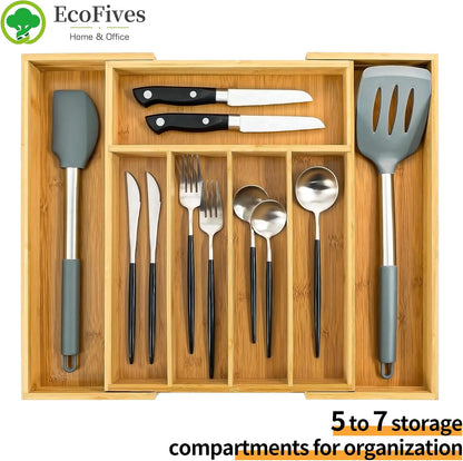 Luxury Acacia Kitchen Drawer Organizer - Silverware Organizer - Utensil Holder and Cutlery Tray with Grooved Drawer Dividers for Flatware and Kitchen Utensils (8 Slot), 17*12.4*2 inch