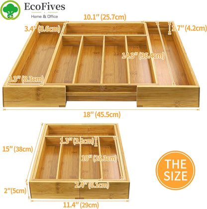 Luxury Acacia Kitchen Drawer Organizer - Silverware Organizer - Utensil Holder and Cutlery Tray with Grooved Drawer Dividers for Flatware and Kitchen Utensils (8 Slot), 17*12.4*2 inch