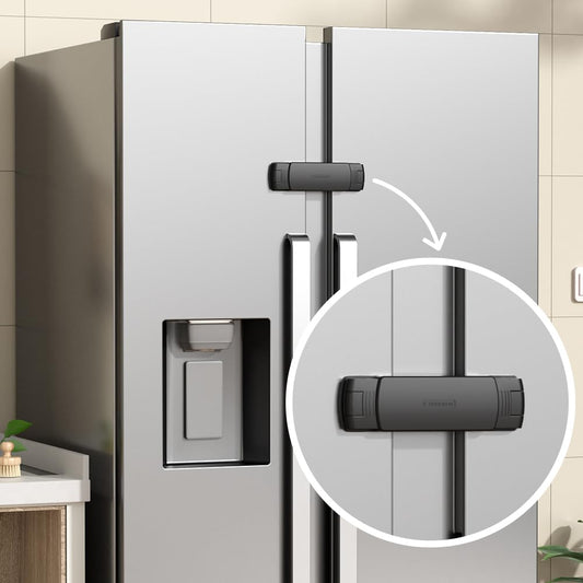 Mom's Choice Gold Awards Winner - 1 Pack Latest French Fridge Lock French Door Refrigerator/Freezer Lock Apply to Max 3.54"(90mm) Two Door Gap Distance for Kids & Babies,Easy to Install(Black)