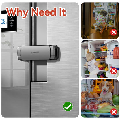 Mom's Choice Gold Awards Winner - 1 Pack Latest French Fridge Lock French Door Refrigerator/Freezer Lock Apply to Max 3.54"(90mm) Two Door Gap Distance for Kids & Babies,Easy to Install(Black)