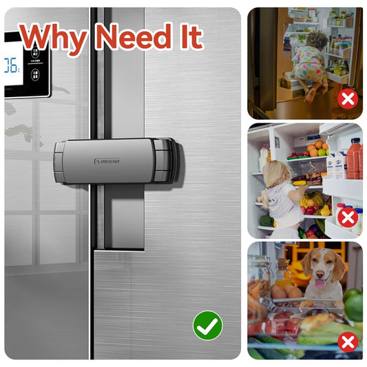 Mom's Choice Gold Awards Winner - 1 Pack Latest French Fridge Lock French Door Refrigerator/Freezer Lock Apply to Max 3.54"(90mm) Two Door Gap Distance for Kids & Babies,Easy to Install(Black)