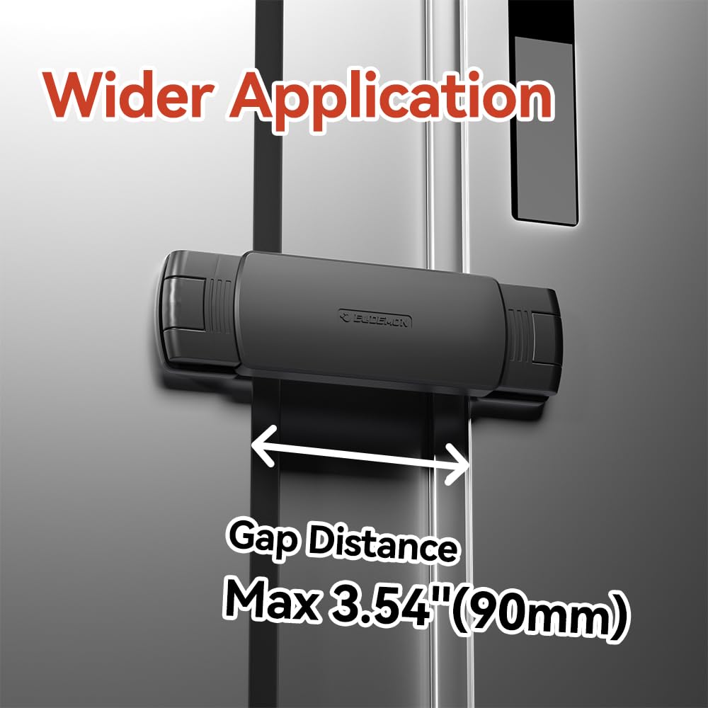 Mom's Choice Gold Awards Winner - 1 Pack Latest French Fridge Lock French Door Refrigerator/Freezer Lock Apply to Max 3.54"(90mm) Two Door Gap Distance for Kids & Babies,Easy to Install(Black)