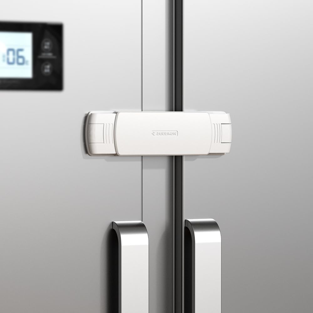 Mom's Choice Gold Awards Winner - 1 Pack Latest French Fridge Lock French Door Refrigerator/Freezer Lock Apply to Max 3.54"(90mm) Two Door Gap Distance for Kids & Babies,Easy to Install(Black)