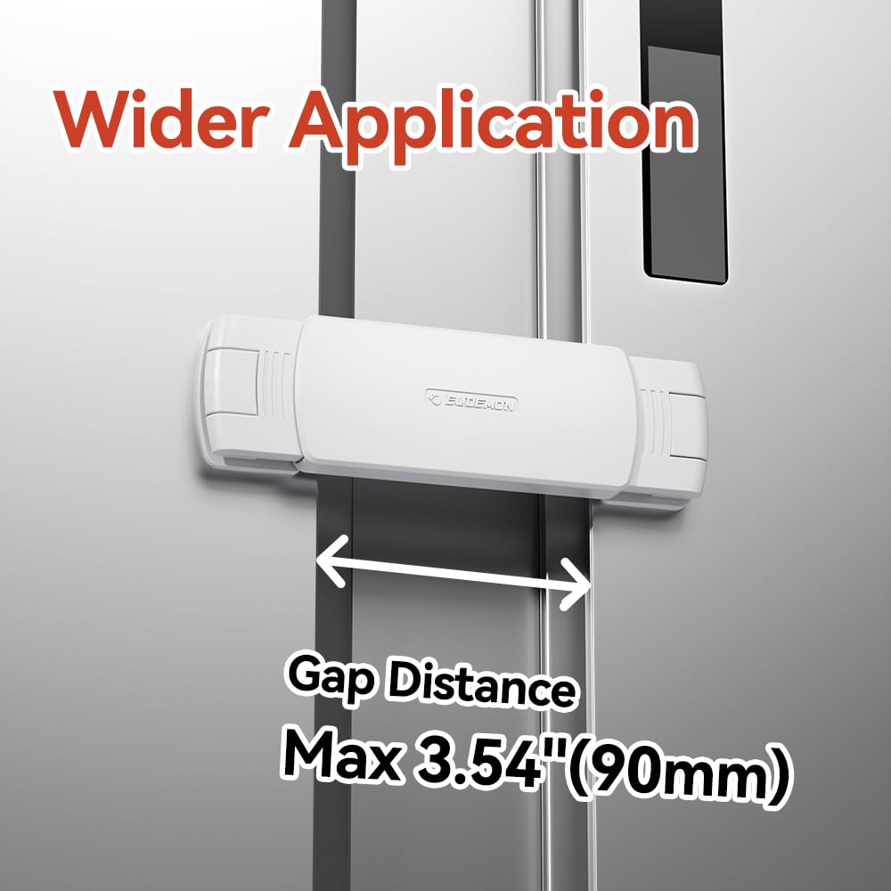 Mom's Choice Gold Awards Winner - 1 Pack Latest French Fridge Lock French Door Refrigerator/Freezer Lock Apply to Max 3.54"(90mm) Two Door Gap Distance for Kids & Babies,Easy to Install(Black)