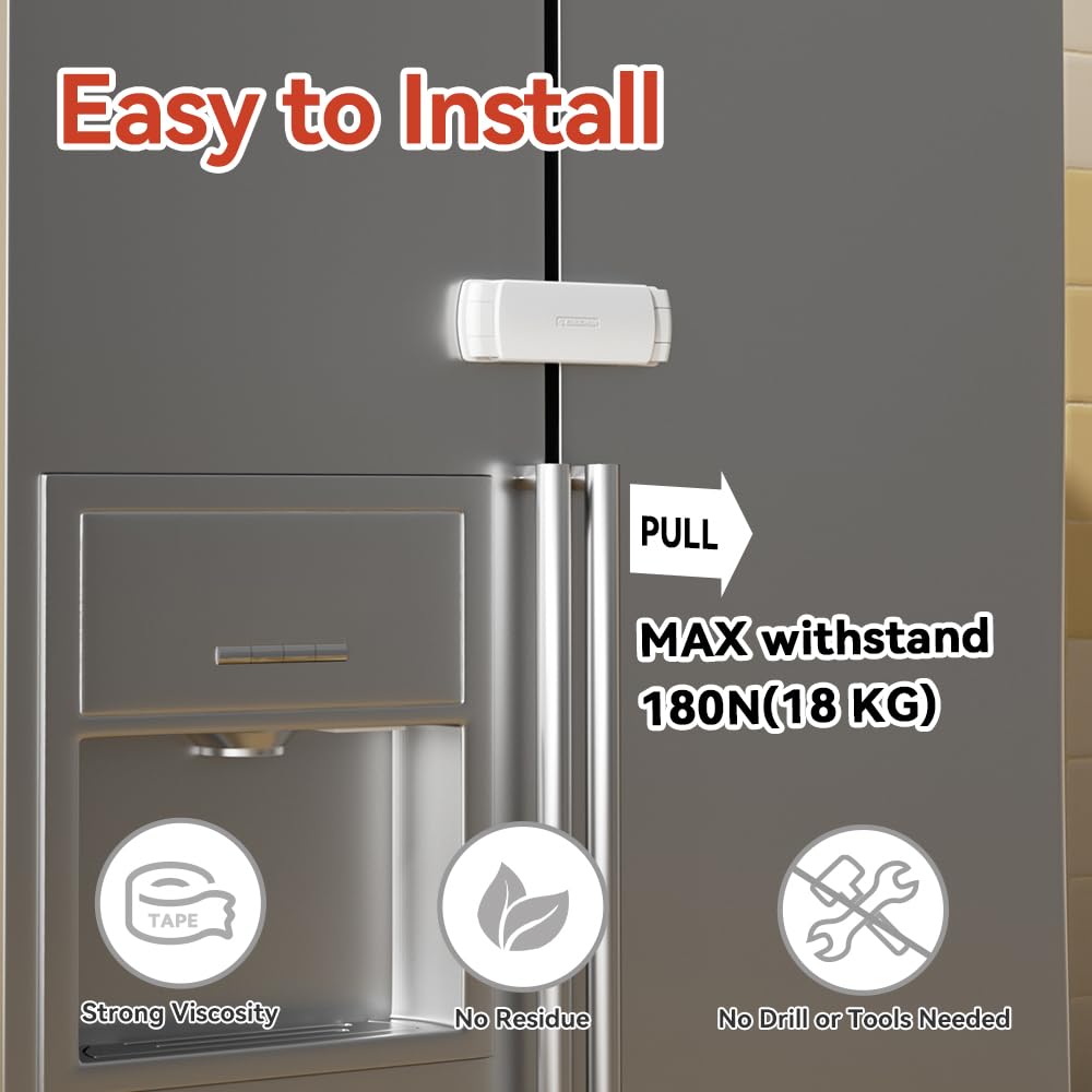 Mom's Choice Gold Awards Winner - 1 Pack Latest French Fridge Lock French Door Refrigerator/Freezer Lock Apply to Max 3.54"(90mm) Two Door Gap Distance for Kids & Babies,Easy to Install(Black)