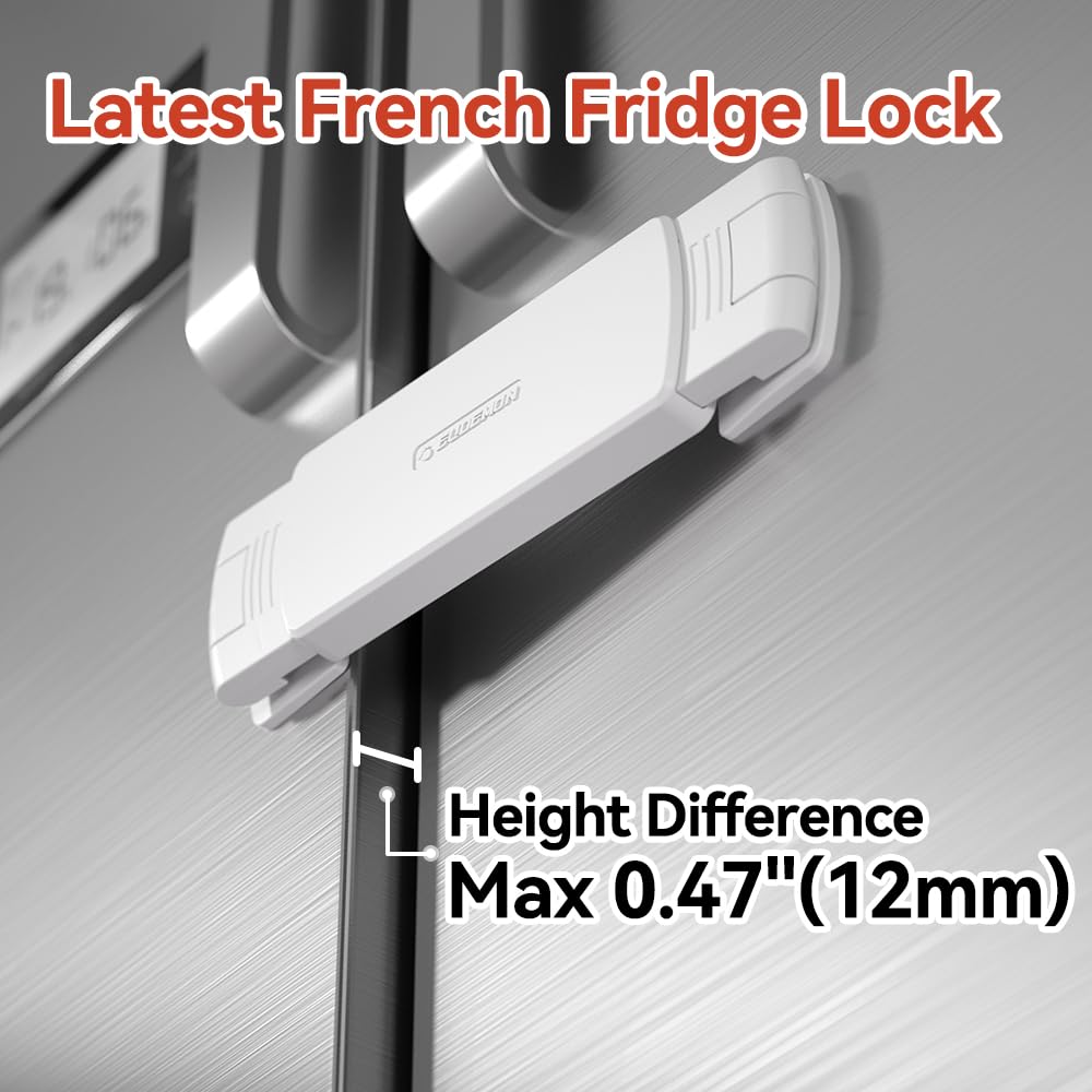 Mom's Choice Gold Awards Winner - 1 Pack Latest French Fridge Lock French Door Refrigerator/Freezer Lock Apply to Max 3.54"(90mm) Two Door Gap Distance for Kids & Babies,Easy to Install(Black)