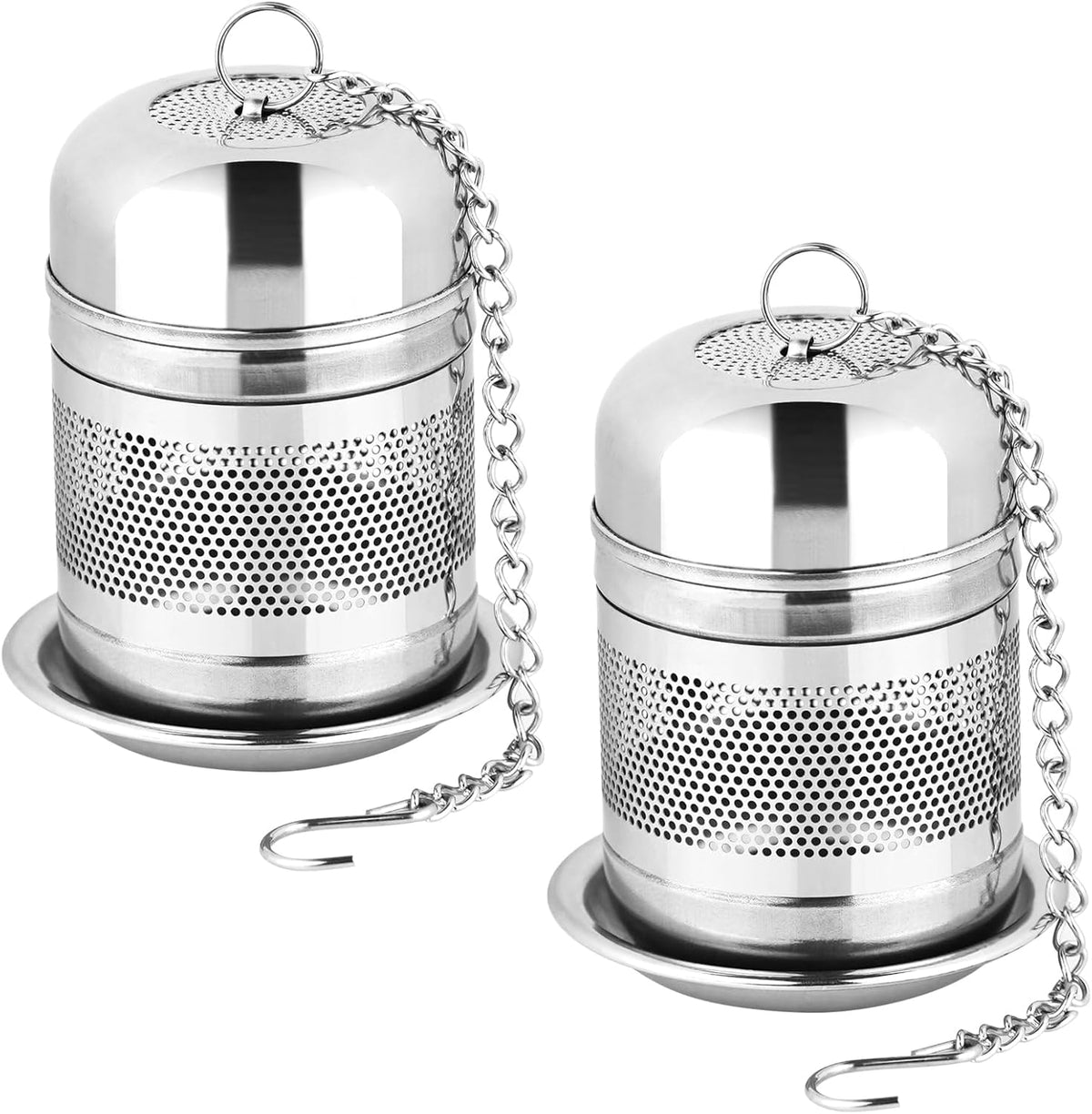 2PCS Fine Mesh Stainless Steel Tea Infusers with Chain Hook & Lid