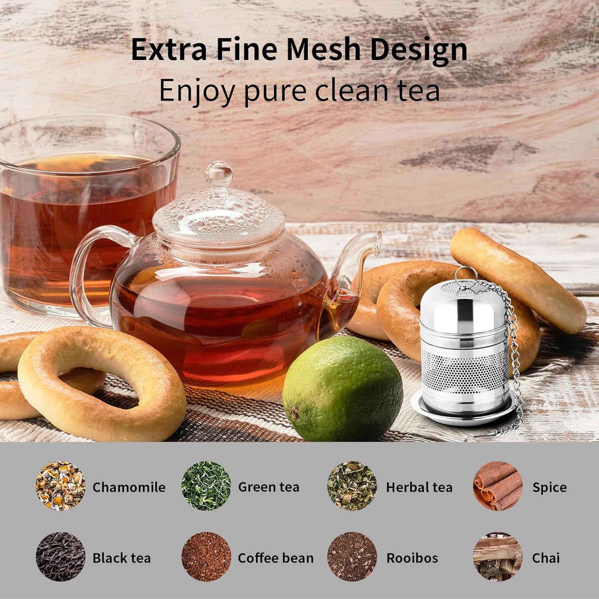 2PCS Fine Mesh Stainless Steel Tea Infusers with Chain Hook & Lid