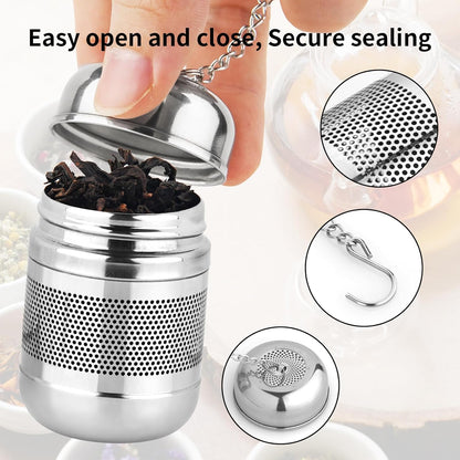 2PCS Fine Mesh Stainless Steel Tea Infusers with Chain Hook & Lid