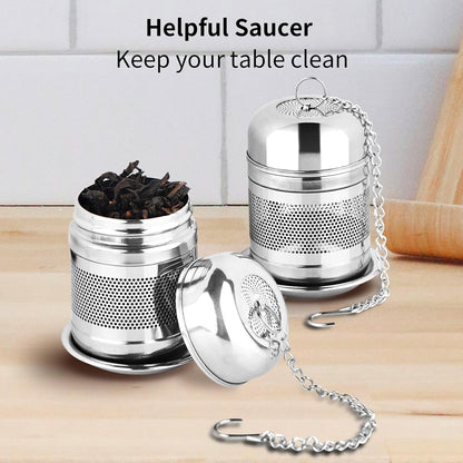 2PCS Fine Mesh Stainless Steel Tea Infusers with Chain Hook & Lid