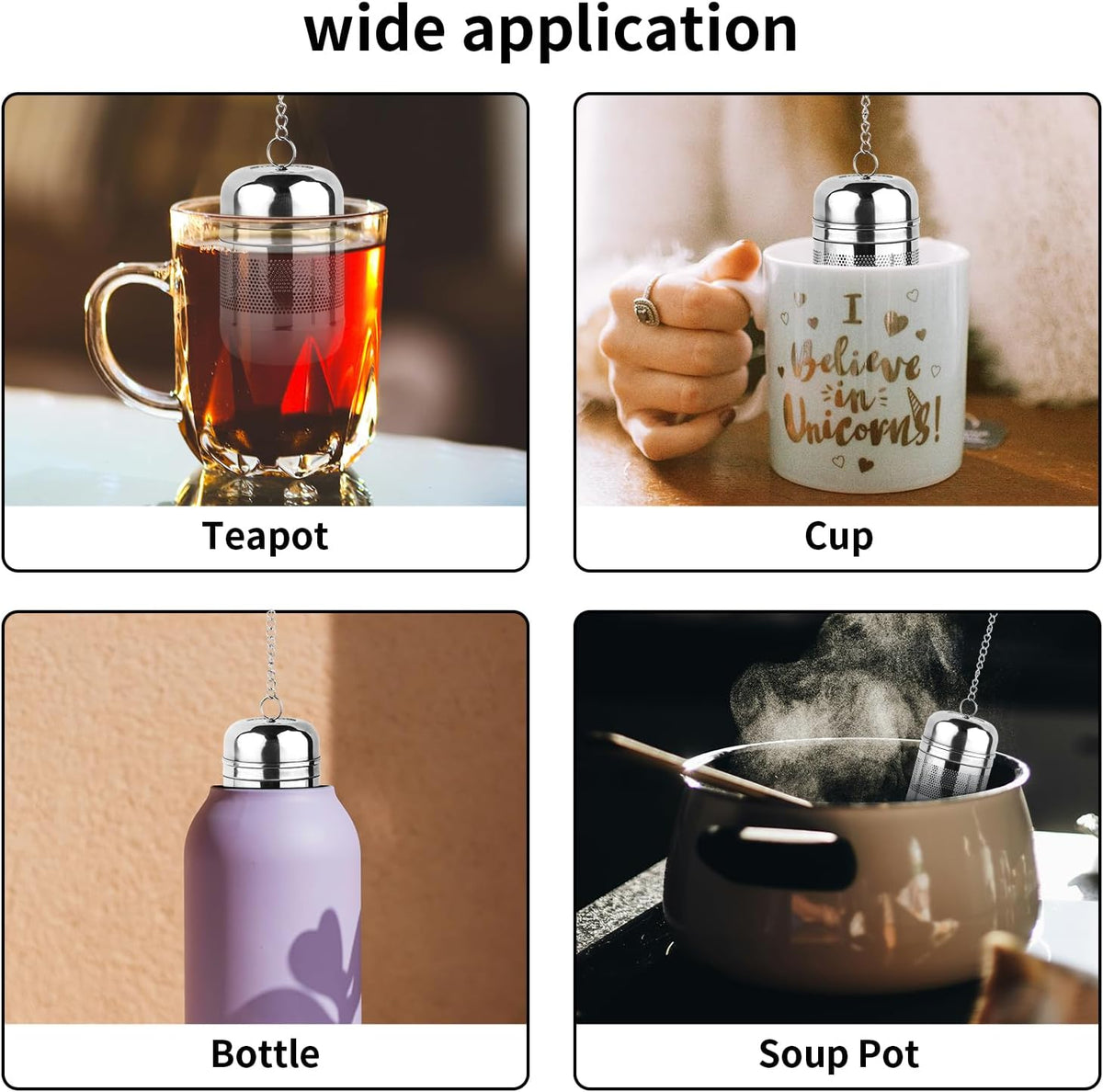 2PCS Fine Mesh Stainless Steel Tea Infusers with Chain Hook & Lid