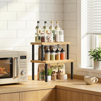 Cabinet Organizer Shelf, kitchen countertop organizer, Kitchen Storage, Spice Rack for cabinet, Stackable, Expandable, for Countertop,kitchen,cabinet, White and Natural WN15TL01