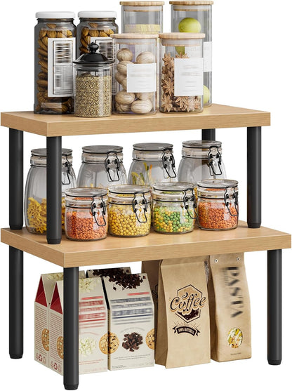 Cabinet Organizer Shelf, kitchen countertop organizer, Kitchen Storage, Spice Rack for cabinet, Stackable, Expandable, for Countertop,kitchen,cabinet, White and Natural WN15TL01
