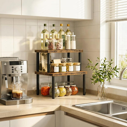 Cabinet Organizer Shelf, kitchen countertop organizer, Kitchen Storage, Spice Rack for cabinet, Stackable, Expandable, for Countertop,kitchen,cabinet, White and Natural WN15TL01