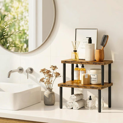 Cabinet Organizer Shelf, kitchen countertop organizer, Kitchen Storage, Spice Rack for cabinet, Stackable, Expandable, for Countertop,kitchen,cabinet, White and Natural WN15TL01