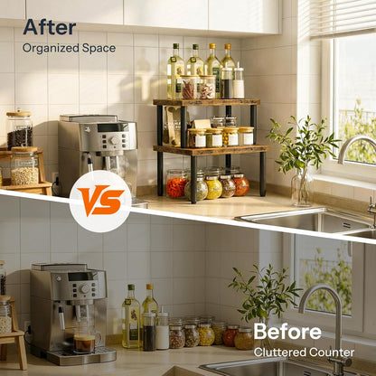 Cabinet Organizer Shelf, kitchen countertop organizer, Kitchen Storage, Spice Rack for cabinet, Stackable, Expandable, for Countertop,kitchen,cabinet, White and Natural WN15TL01