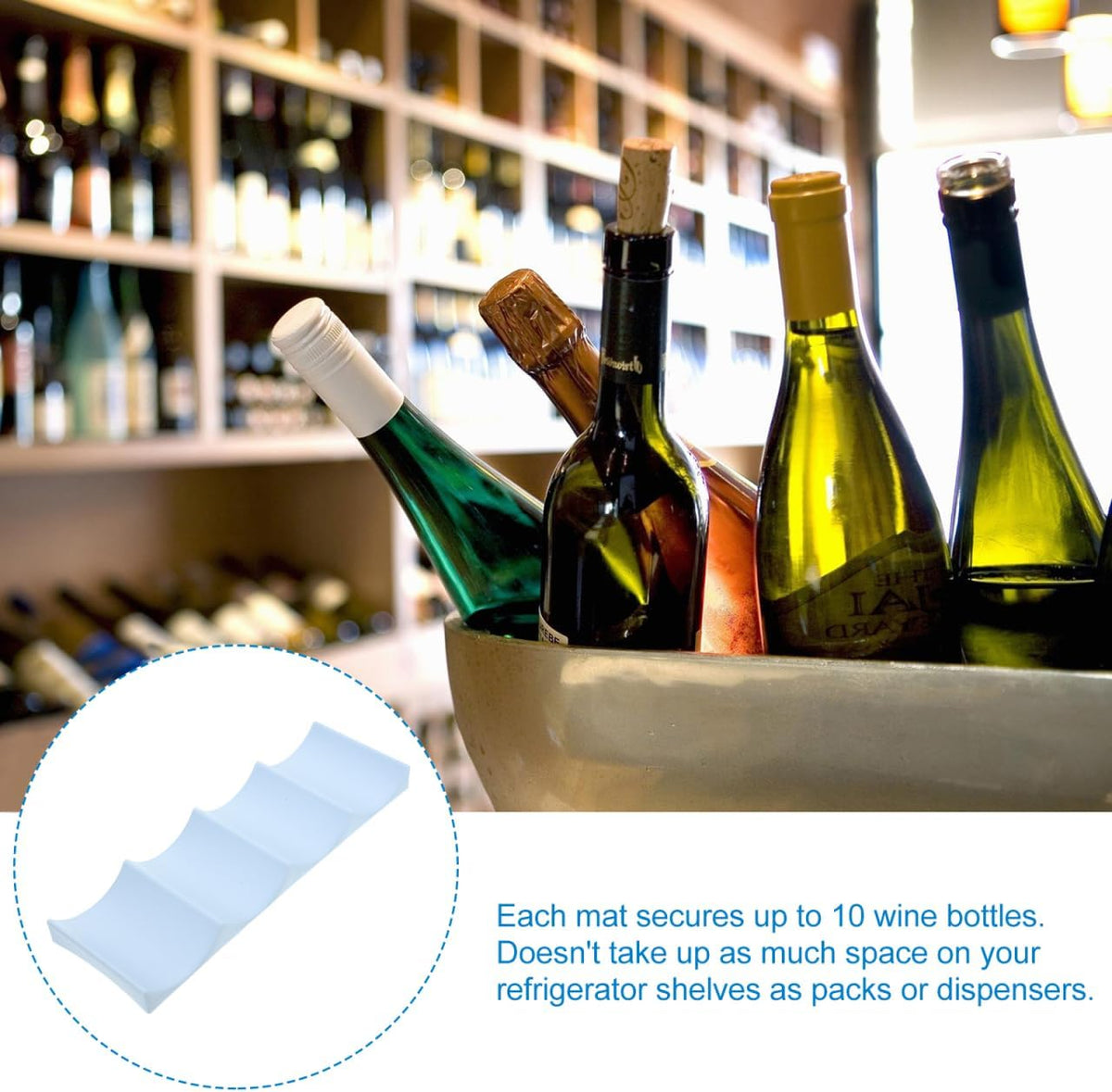 Plastic Wine Rack Fridge Bottle Stacker Mat Stackable Wine Bottle Holder for Kitchen Cabinet Mini Fridge and Cooler Storage Anti-Skid Design Holds up to 10 Bottles