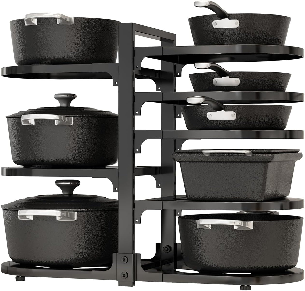 Adjustable Heavy Duty Pots and Pans Organizer Under Cabinet, 8-Tier Pot and Pan Organizers Inside Cabinet, Kitchen Cabinet Organizers and Storage, Black