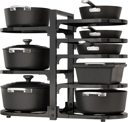 Adjustable Heavy Duty Pots and Pans Organizer Under Cabinet, 8-Tier Pot and Pan Organizers Inside Cabinet, Kitchen Cabinet Organizers and Storage, Black