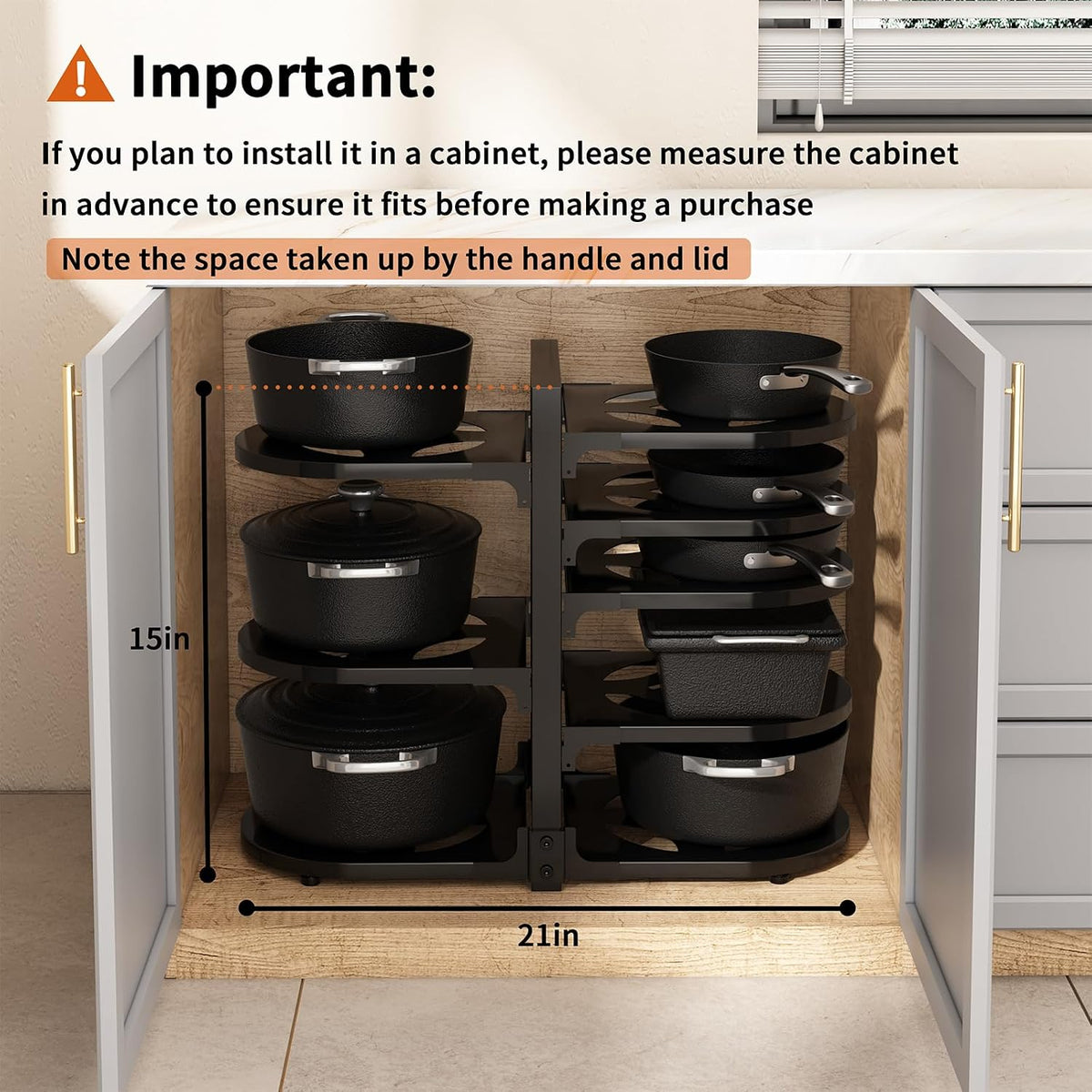Adjustable Heavy Duty Pots and Pans Organizer Under Cabinet, 8-Tier Pot and Pan Organizers Inside Cabinet, Kitchen Cabinet Organizers and Storage, Black