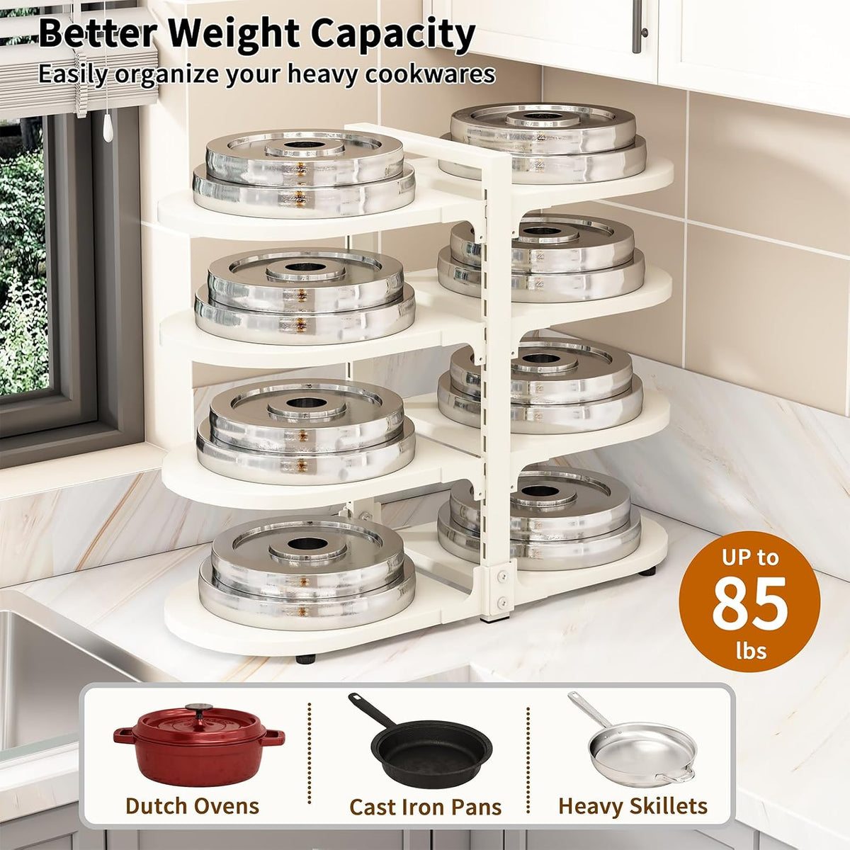Adjustable Heavy Duty Pots and Pans Organizer Under Cabinet, 8-Tier Pot and Pan Organizers Inside Cabinet, Kitchen Cabinet Organizers and Storage, Black
