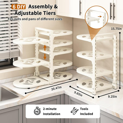 Adjustable Heavy Duty Pots and Pans Organizer Under Cabinet, 8-Tier Pot and Pan Organizers Inside Cabinet, Kitchen Cabinet Organizers and Storage, Black