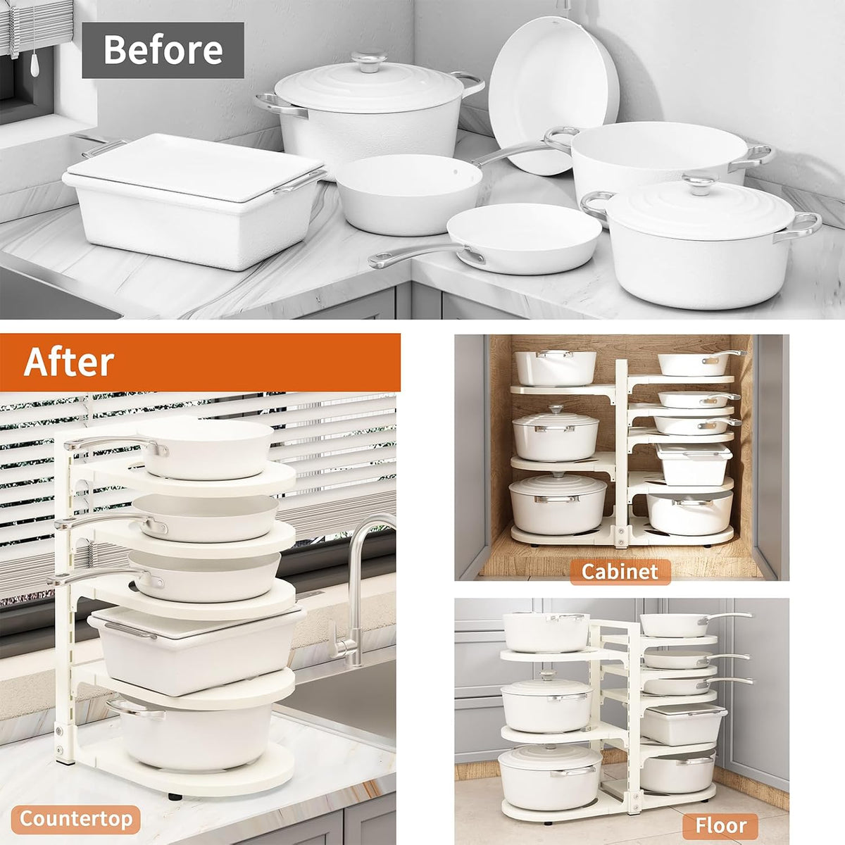 Adjustable Heavy Duty Pots and Pans Organizer Under Cabinet, 8-Tier Pot and Pan Organizers Inside Cabinet, Kitchen Cabinet Organizers and Storage, Black