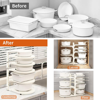 Adjustable Heavy Duty Pots and Pans Organizer Under Cabinet, 8-Tier Pot and Pan Organizers Inside Cabinet, Kitchen Cabinet Organizers and Storage, Black