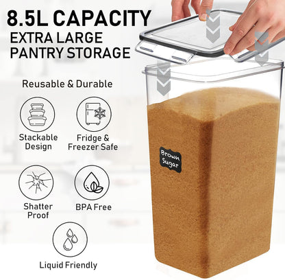 2 PC (8.5L/ 287 Oz) Extra Large Flour Sugar Storage Containers with Lids | BPA Free Airtight Food Storage Containers - Cereal Rice Canisters Sets for Kitchen & Pantry Organization and Baking Supplies