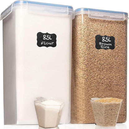 2 PC (8.5L/ 287 Oz) Extra Large Flour Sugar Storage Containers with Lids | BPA Free Airtight Food Storage Containers - Cereal Rice Canisters Sets for Kitchen & Pantry Organization and Baking Supplies