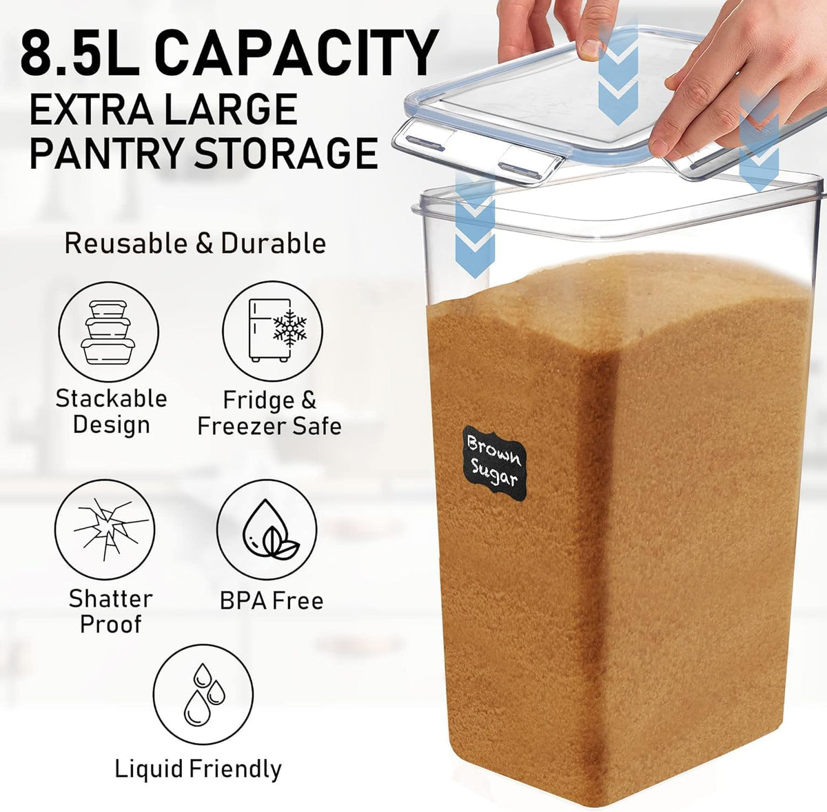2 PC (8.5L/ 287 Oz) Extra Large Flour Sugar Storage Containers with Lids | BPA Free Airtight Food Storage Containers - Cereal Rice Canisters Sets for Kitchen & Pantry Organization and Baking Supplies