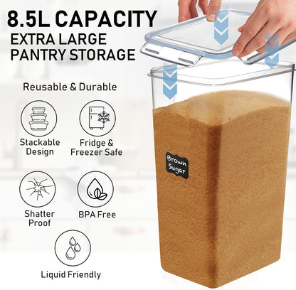 2 PC (8.5L/ 287 Oz) Extra Large Flour Sugar Storage Containers with Lids | BPA Free Airtight Food Storage Containers - Cereal Rice Canisters Sets for Kitchen & Pantry Organization and Baking Supplies