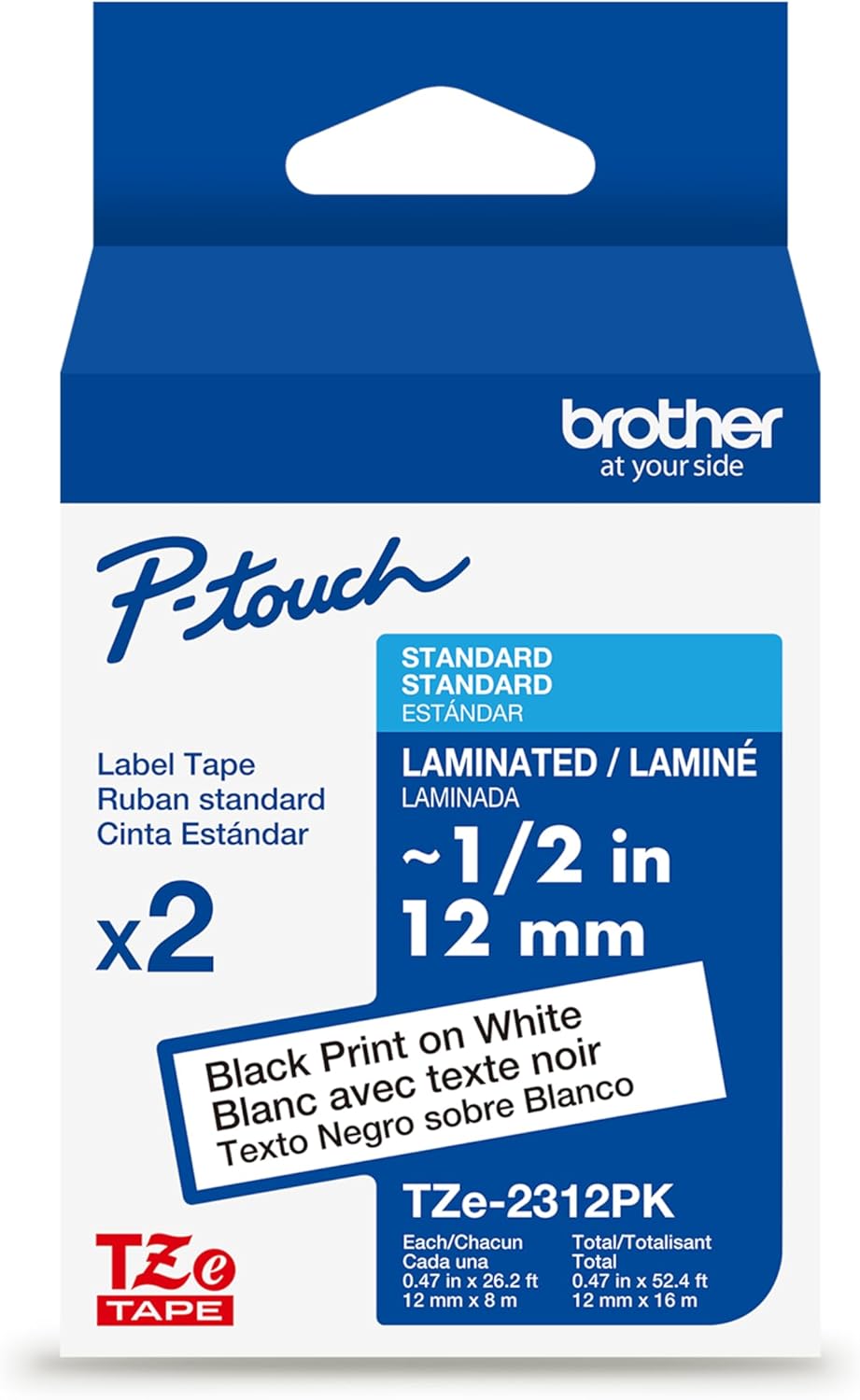 Genuine TZe231-1/2 2PK Black Print on White Label Tape. Each: 0.47 in x 26.2 ft Total: 0.47 in x 52.4 ft